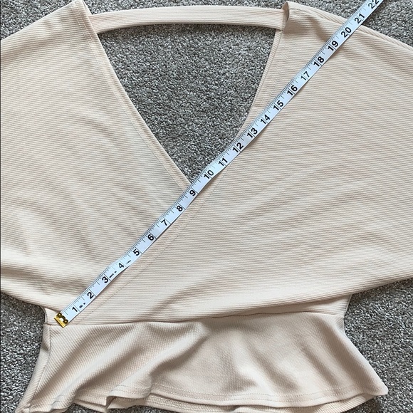 Long Sleeve V Neck Open Back Blouse Tan - Picture 8 of 9